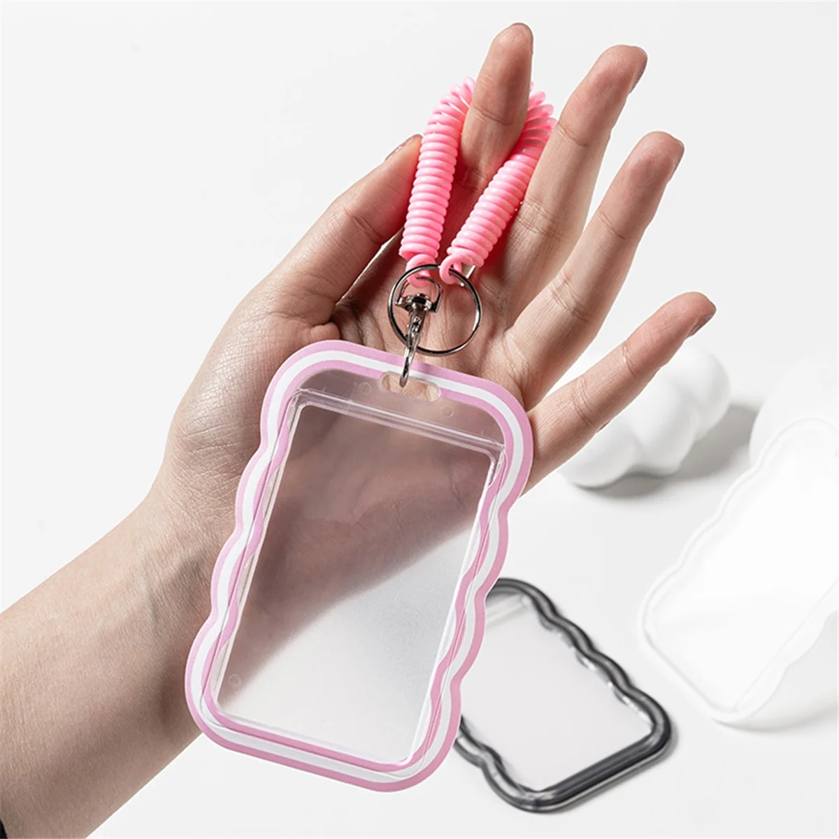 The New 4PCS Wave Transparent Card Holder with Lanyard for Bus Card Protection Cover, Meal Card Cover, Student ID Cover