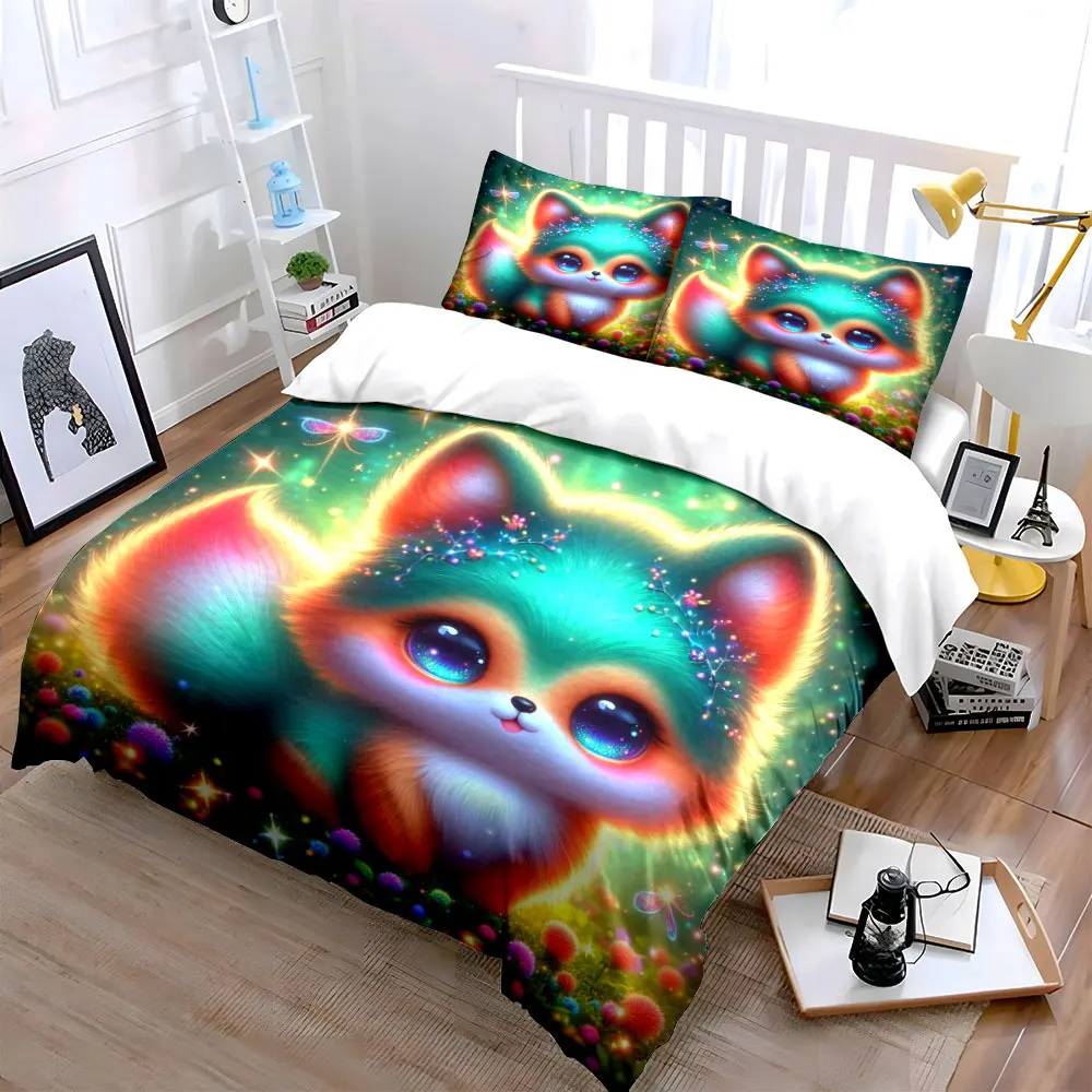 Furry Ears with Magical Backdrop Duvet Cover Set with 3D Printing Design Soft Polyester Bedding Set All-Season Comfort
