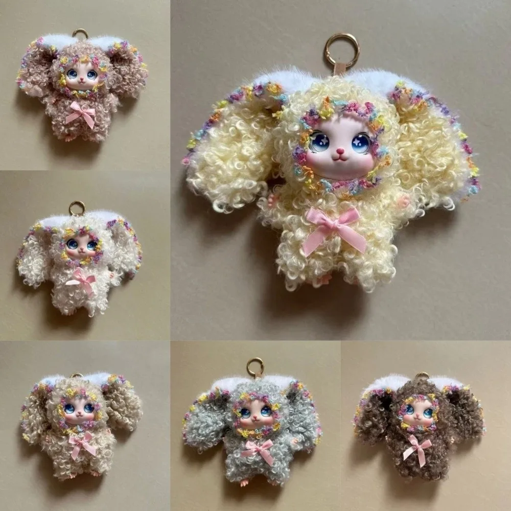 Big Ear Curly Hair Rabbit Doll Figures Bag Hanging Decorations Rabbit Plush Keychain Fluffy Ornaments Bunny Plush Doll Pendant