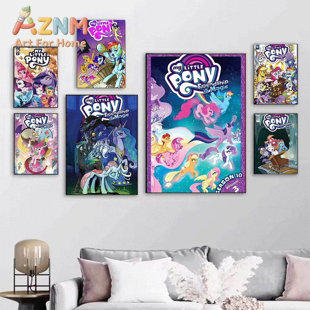 My Little Pony Comic Cover Canvas Painting Unframed Twilight's Kingdom Cartoon Pony Wall Art Poster for Girls Bedroom Home Dec
