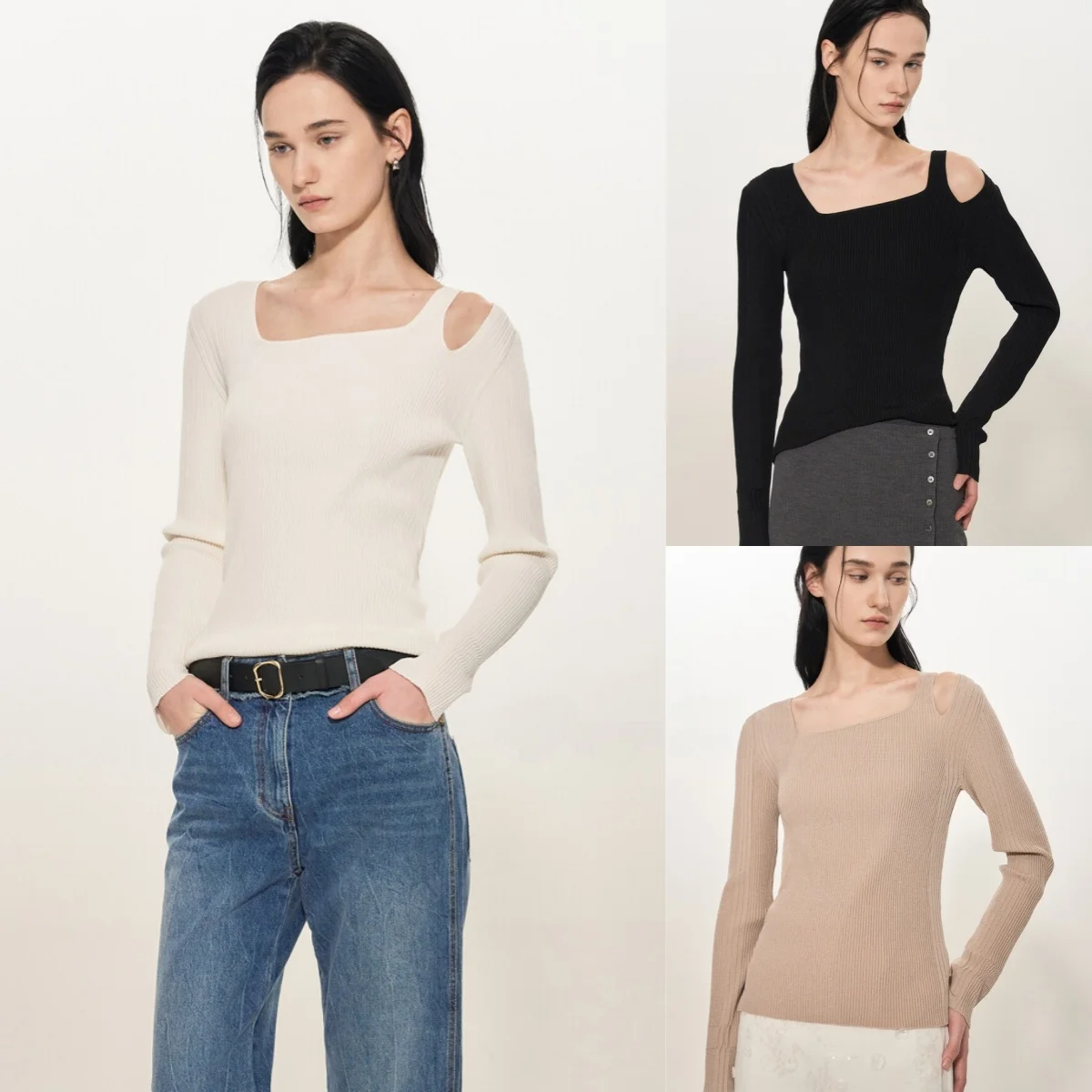 oulder バードニットセーター弾性 Neline 通勤多用途ウールベースレイヤー小さな irt 韓国 Sle ロング Sve