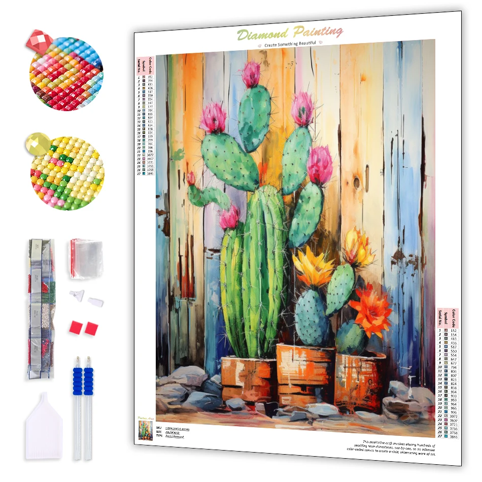 

RUOPOTY Diamond Painting Cactus Plant Stitch DIY Embroidery Full Square/Round Mosaic Home Decoration