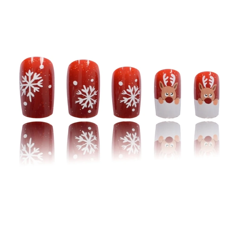 Snowflake False Nails Elk Full Cover on Nails Christmas Press On Nails Drop Shipping