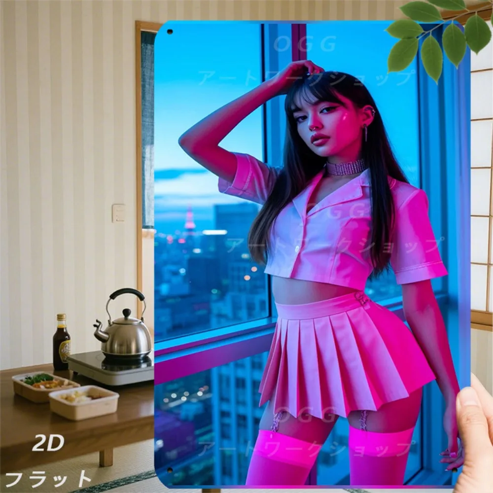 JIT Retro Eisen-Wandkunst, Vintage Metallschild-Dekoration, Modernes Urban-Girl-Porträt-Gemälde für Zuhause