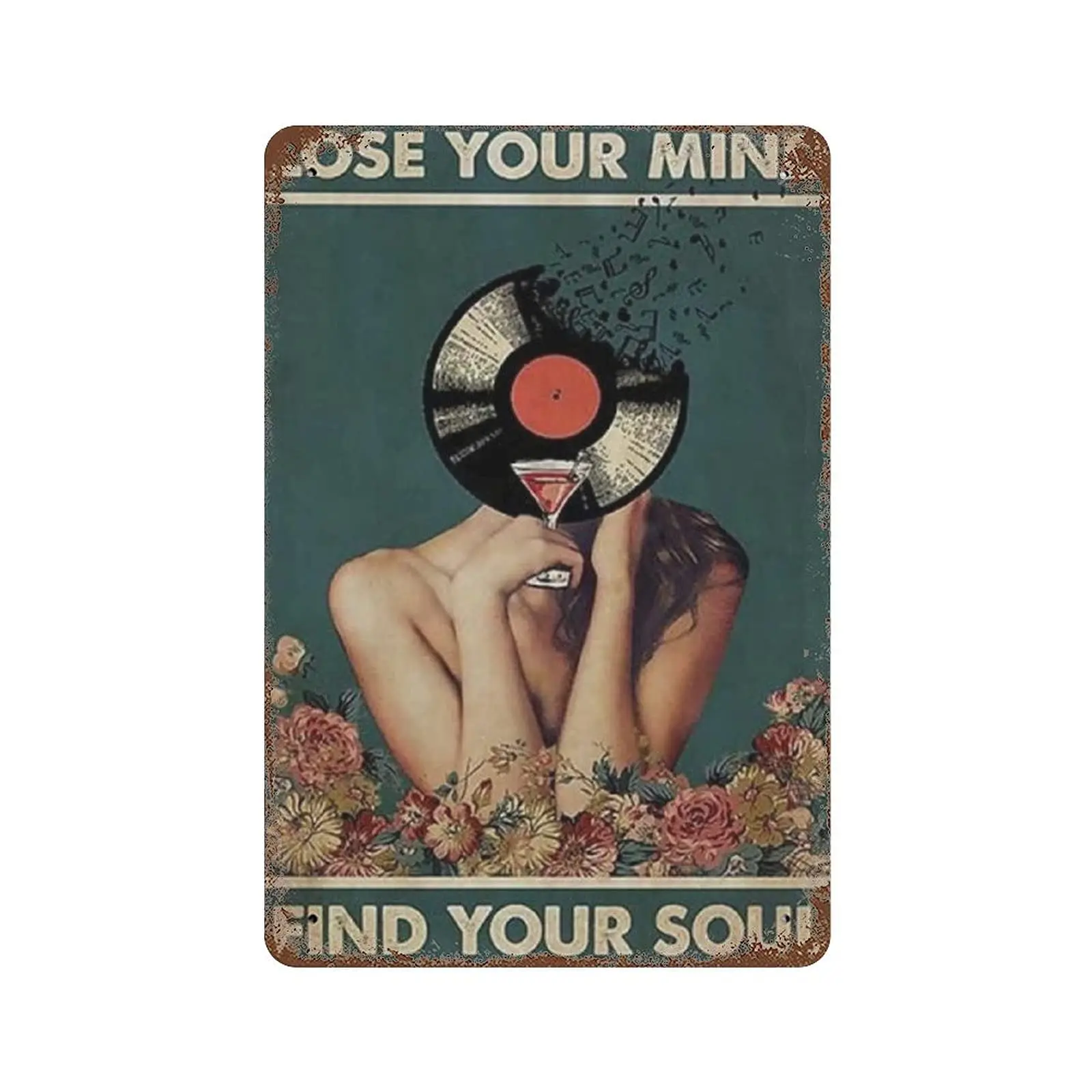 Metal tin Sign，Retro Style， Novelty Poster，Iron Painting，Lose Your Mind Find Your Soul Tin Sign-National Wine Day Girl Drink Win