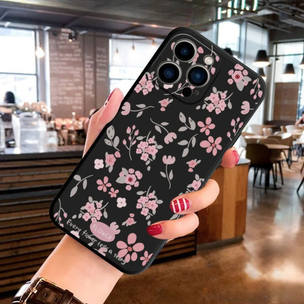 حافظة لهاتف آيفون 17 برو ماكس 16 برو ماكس 15 14 بلس 13 12 ميني 11 بنمط زهور وردية، غطاء حماية شامل من السيليكون الناعم