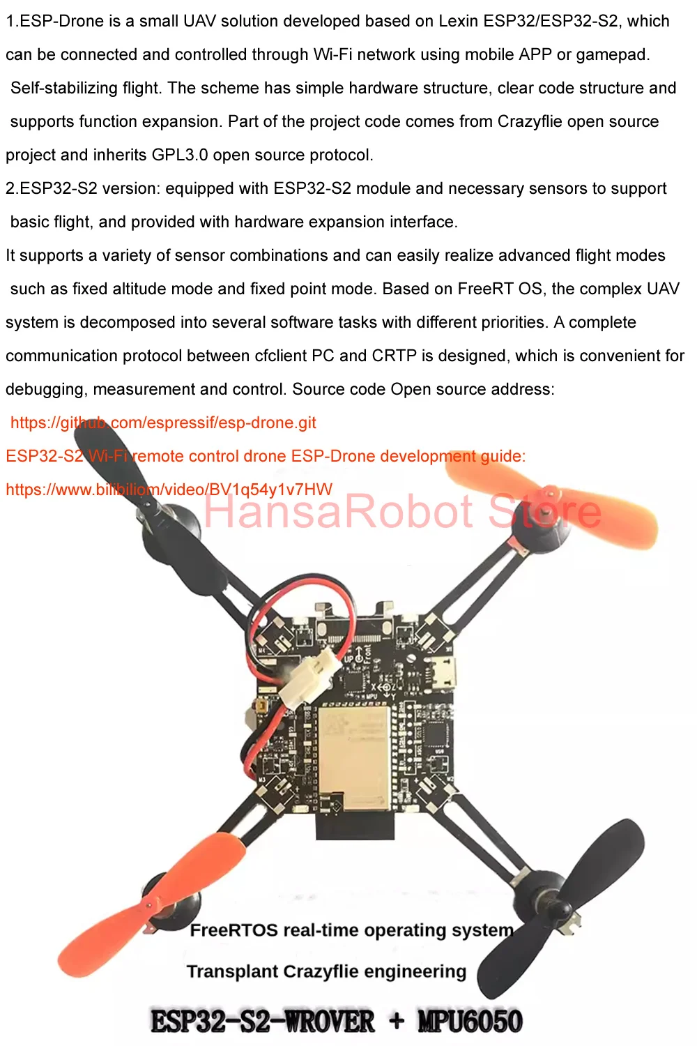 Esp32S2 كوادكوبتر مفتوحة المصدر ، روبوت بدون طيار ESP ، نموذج مجموعة التعلم ، واي فاي ، جهاز التحكم عن بعد Crazyflie