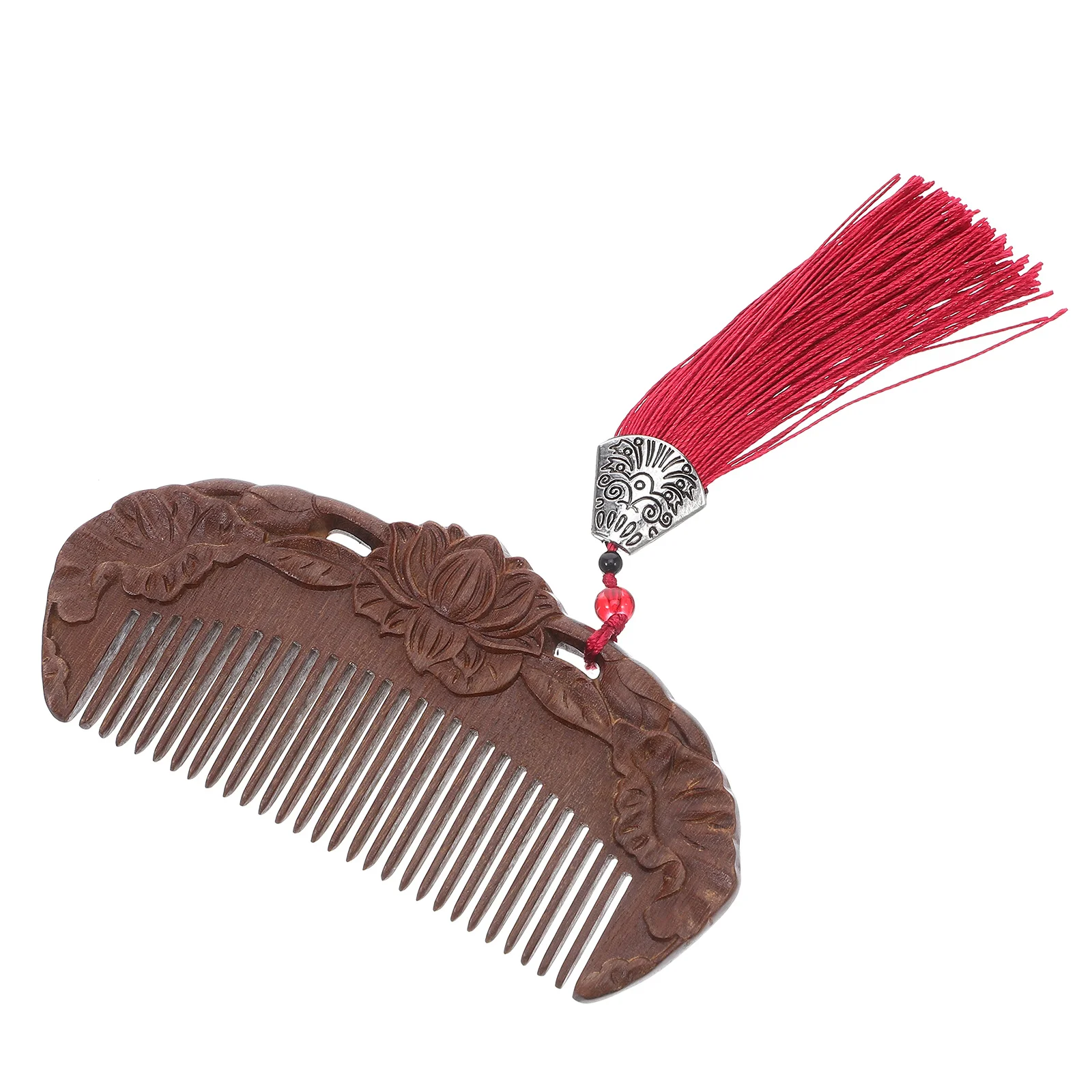 Natural Sandalwood Comb Vintage Carved Lotus Wood Hair Comb for Men and Women Wide Tooth Detangling Portable Travel Size Scalp