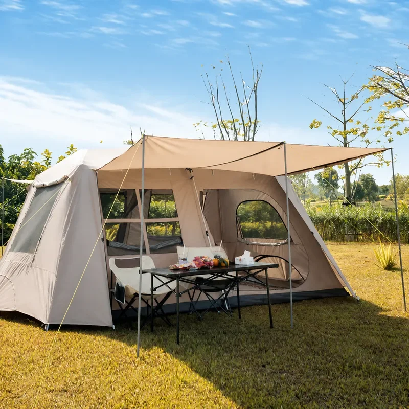 Automatic Outdoor Camping Tent Two Rooms One Living Room Thickened Vinyl Sunscreen Rainproof Canopy for Field Overnight Use