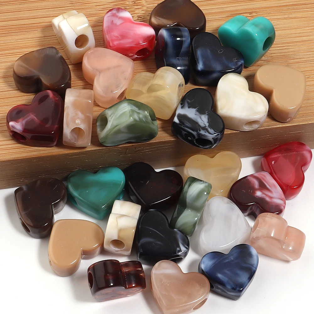 30pcs 18x14.5mm Double Color Acrylic Large Hole Heart Beads Loose Beads For DIY Jewelry Making Bracelets Phone Chain Keychain