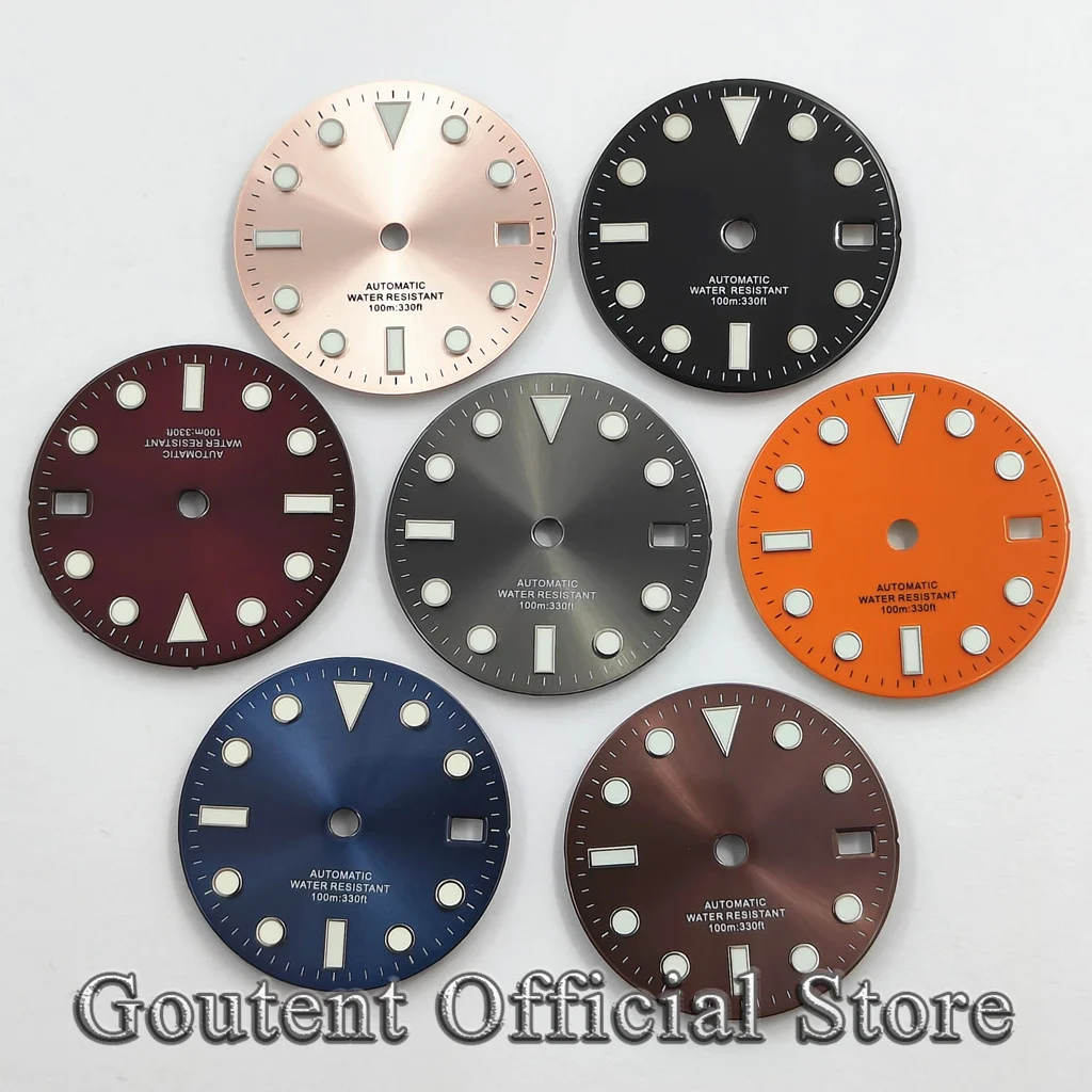 Goutent new 28.5mm sterile lacquered cyan luminous watch dial has a variety of colors to choose from, which is suitable for NH