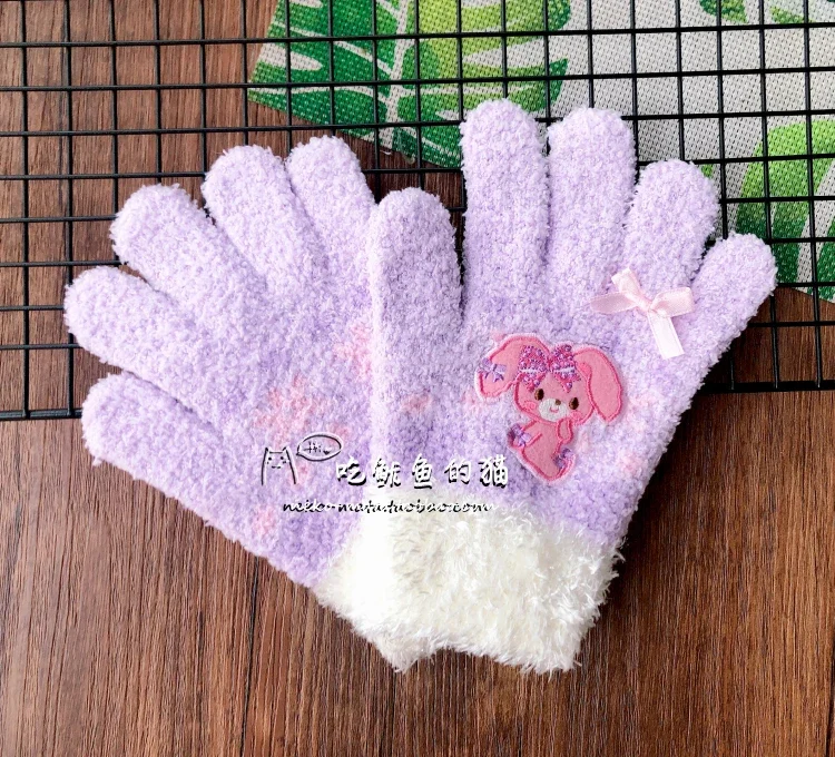 Bonbonribbon Winter Gloves for Girls Kids Cartoon Anime Bunny Cute Kawaii Gloves Purple