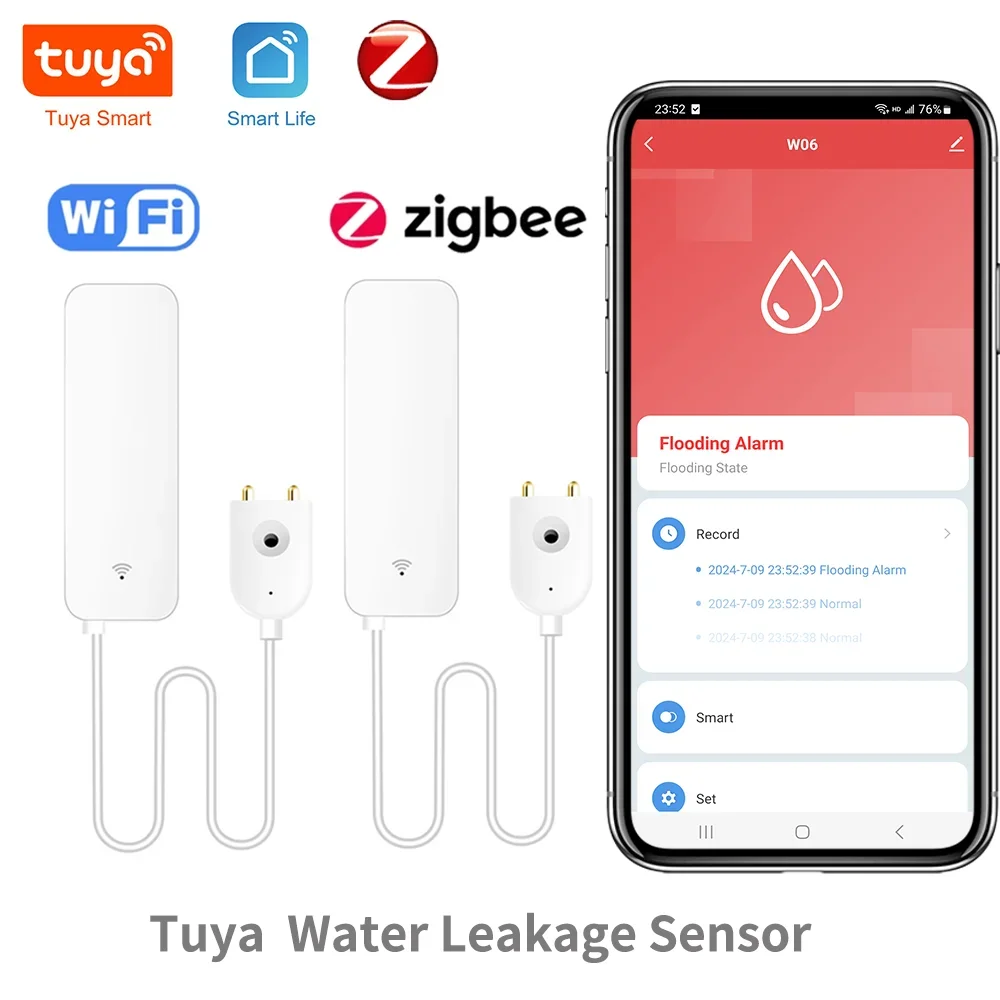 Sensore di perdite d\'acqua Tuya WiFi Zigbee, rilevatore di perdite d\'acqua, avvisi di notifica APP Smartlife, allarme di perdite di allagamento