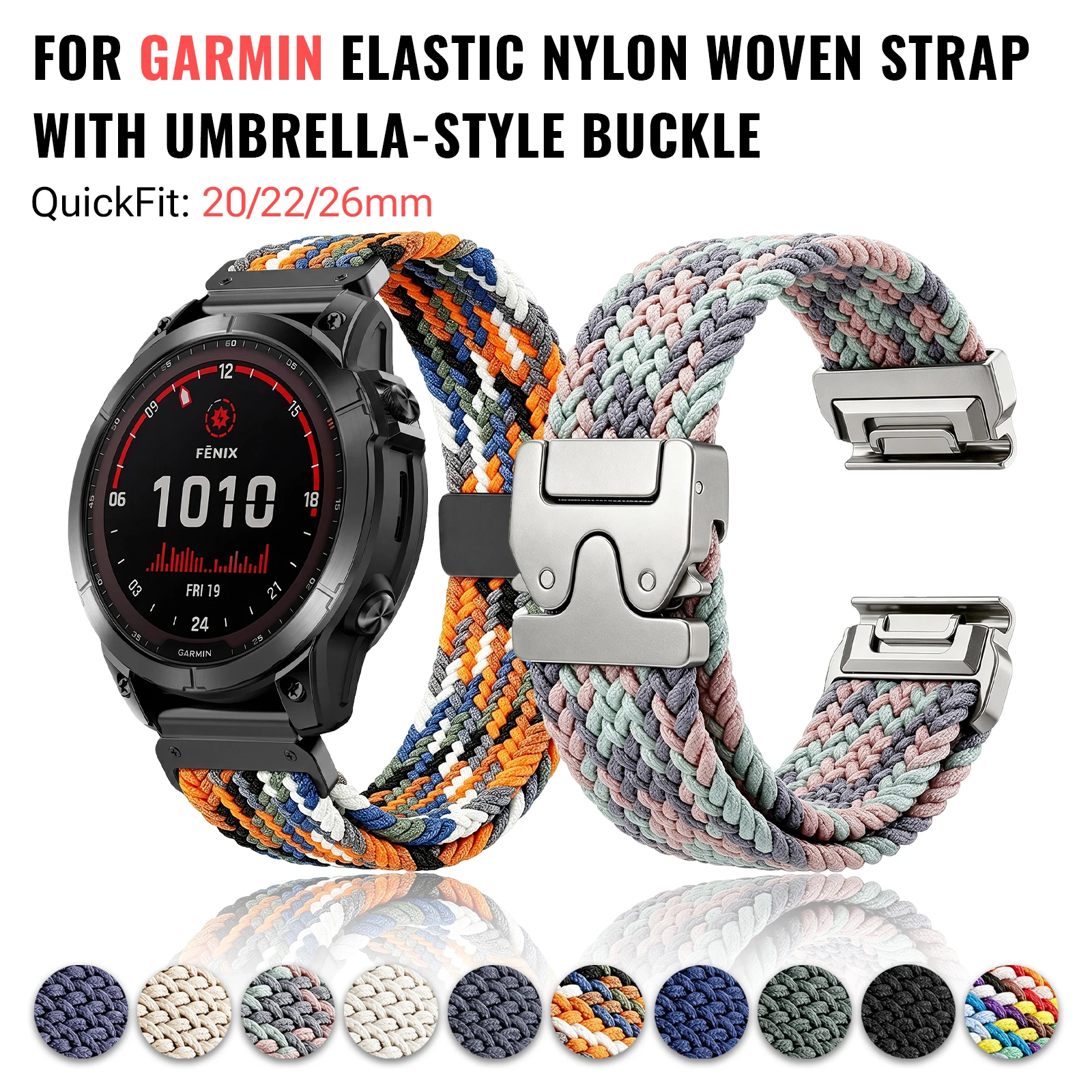 1/3PC Elastic Nylon Woven StrapQuickFit 20mm 22mm 26mm For Garmin Fenix 8 6 6X 7 7X 5 5X Plus Epix Pro Enduro 3 Sport Band
