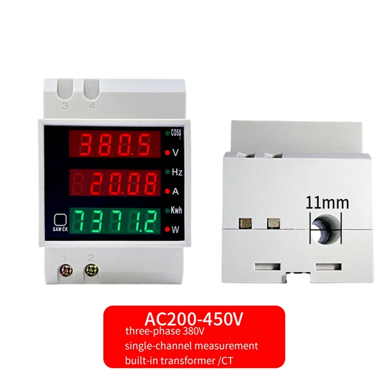 D52-2058 Wattmeter Din Rail Volt Current Meter Power Factor Digital Meter AC80-300V Multi-Function Kwh Hz Meter 0-100A