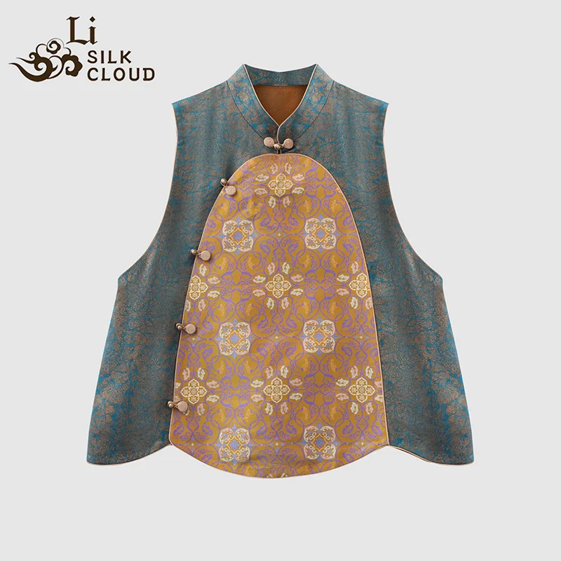 LI SILK CLOUD xiangyunsha Handmade Traditional Silk Vest- Skin-Friendly Silk Fabric,Comfortable Daily Guangdong Black Pearl