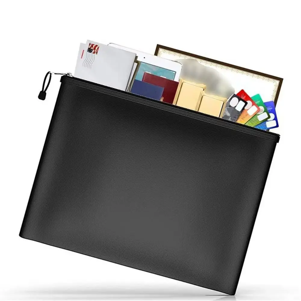 

High Temperature Resistant Fireproof Document Bag Square with Zipper Fire Safe Storage Pouch 4 Sizes Multi-Purpose