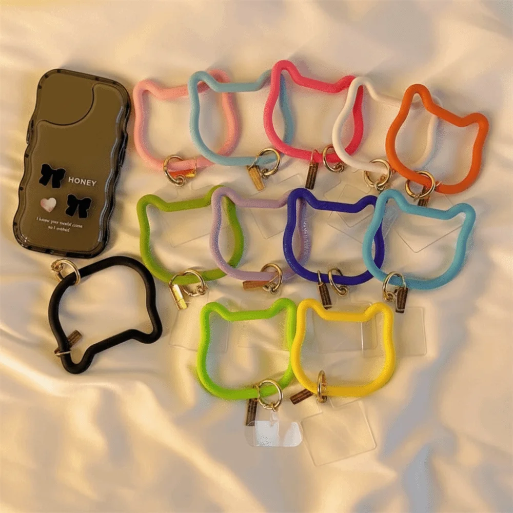 Cute Cat Mobile Phone Lanyard Soft Silicone Anti-lost Wristband Phone Wrist Strap Colorful Phone Wristband Phone Accessories