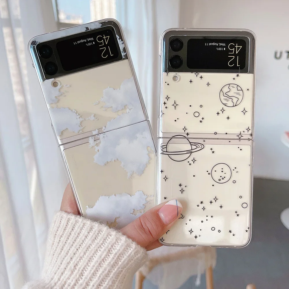 Love Heart Universe Planet Transaprent Case for Samsung Galaxy Z Flip 5 ZFlip 6 Clear Cover for Samsung ZFlip 4 Z Flip 3 Fundas