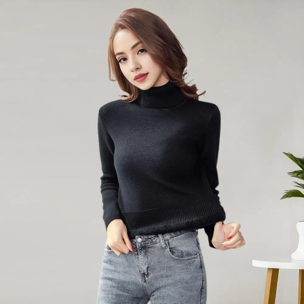 Women Season Sweater Cozy Fleece-lined Knitwear for Women High Collar Pullover Tops Slim Fit Knitting Tops Thickened for Wear