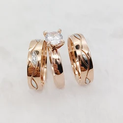 Lovers Alliance Western 3pcs Wedding Engagement Rings Bridal Sets For Men and Women 18k Rose Gold Plated Jewery
