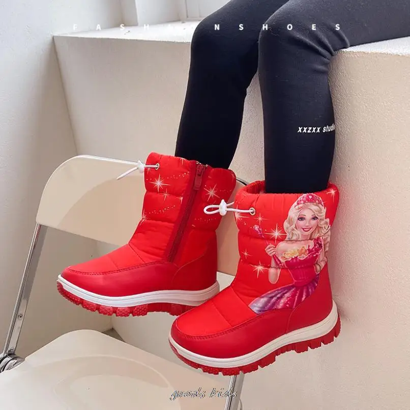 Disney Children Snow Boots Winter Warm Kids Shoes Casual Sneakers Waterproof Girls Princess Cosplay Snow White Fur Child Boots