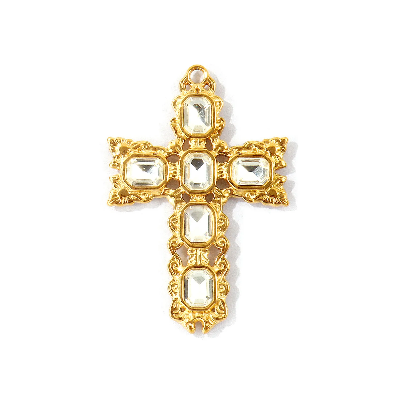 1 Stück Mehrfarbiger Naturmuschel-Anhänger 18K Vergoldetes Kreuz Synthetisches Katzenauge Charms für DIY Halskette Schmuckherstellung Großhandel – Detail 5