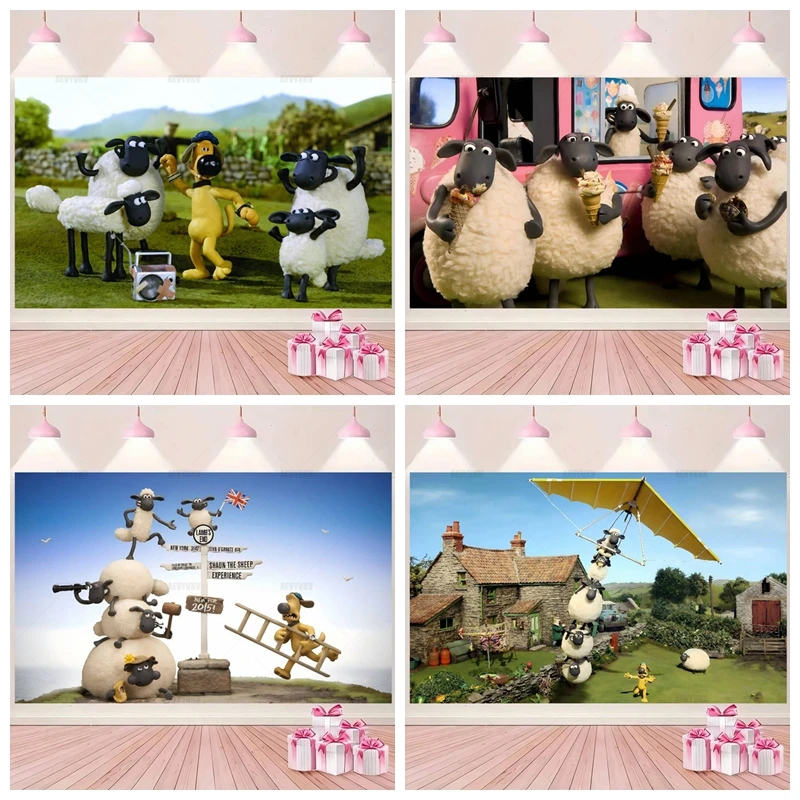 

Cartoon S-Shaun The Sheep Children's Birthday Party Backdrop Room Decoration Baby Shower Background Photography Studio Banner