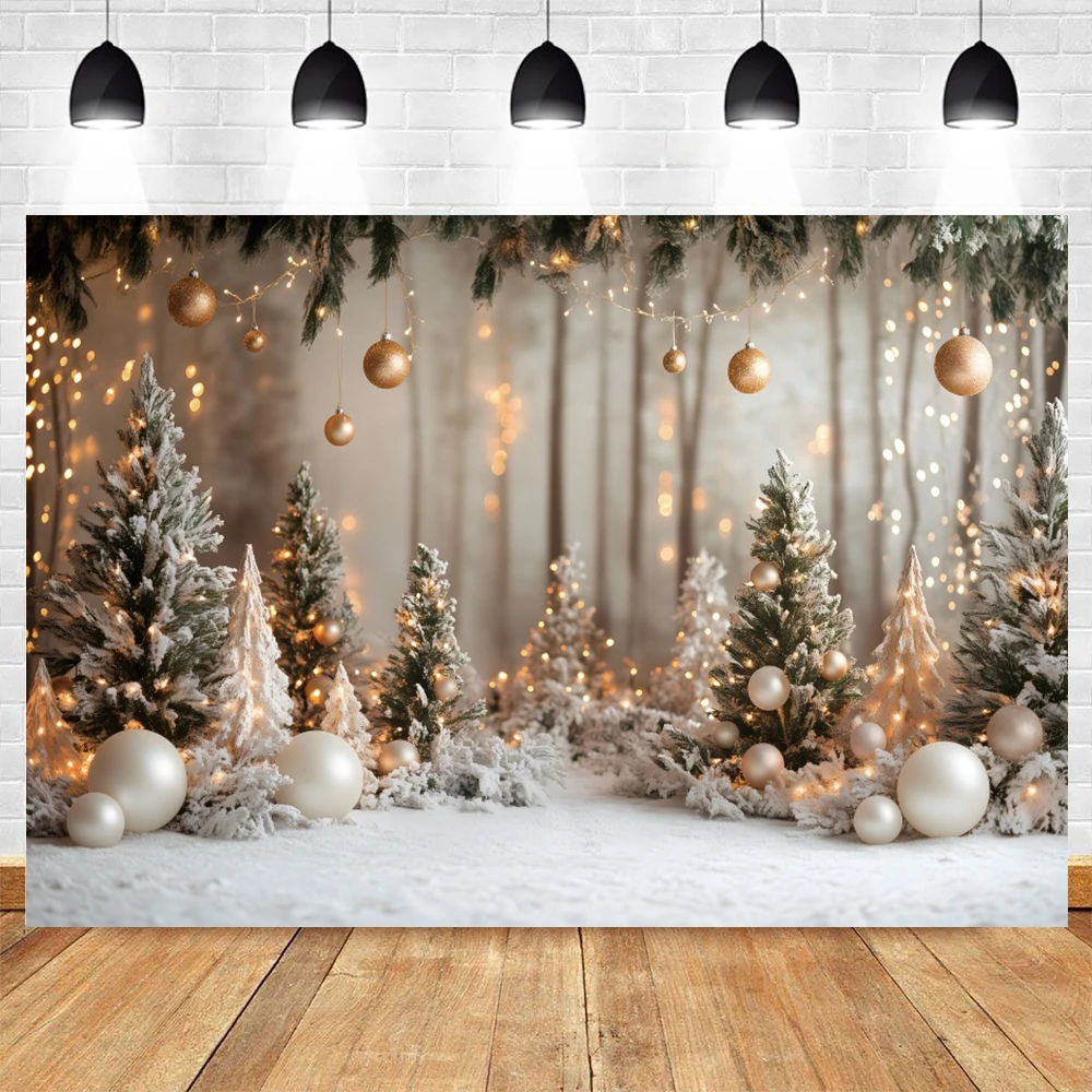 White Christmas Balloons Photography Background Pine Tree Xmas Party Kids Family Portrait Decoration Backdrop Photo Studio Props