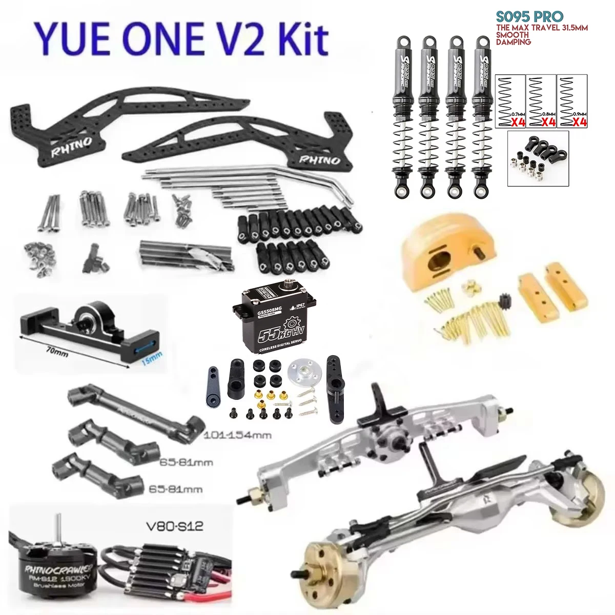 Rhino YUE ONE 4WD Off-Road RC Car Kit, Capra Axles, 3-Speed Gearbox, 2340KV Motor, Metal Frame