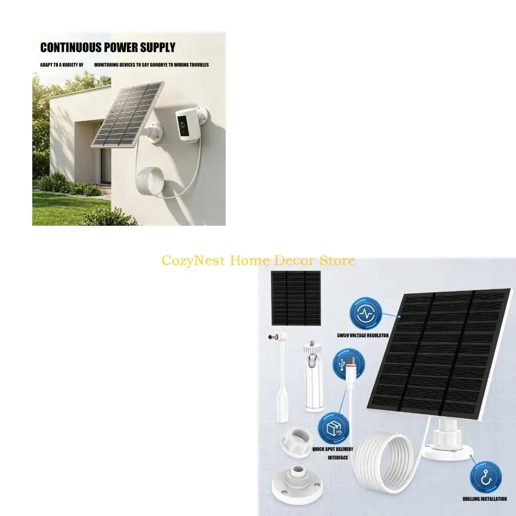 92MF Camera Solar Charging Kit 5W 5V with Adjustable Mount Base, Cable Line and Outdoor Placement for Daily Use Area