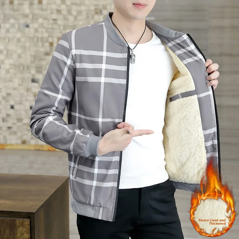 

Утепленная мужская куртка из флиса для весны и осени, молодежная, трендовая, в корейском стиле, студенческая, модная верхняя одежда из полиэстера