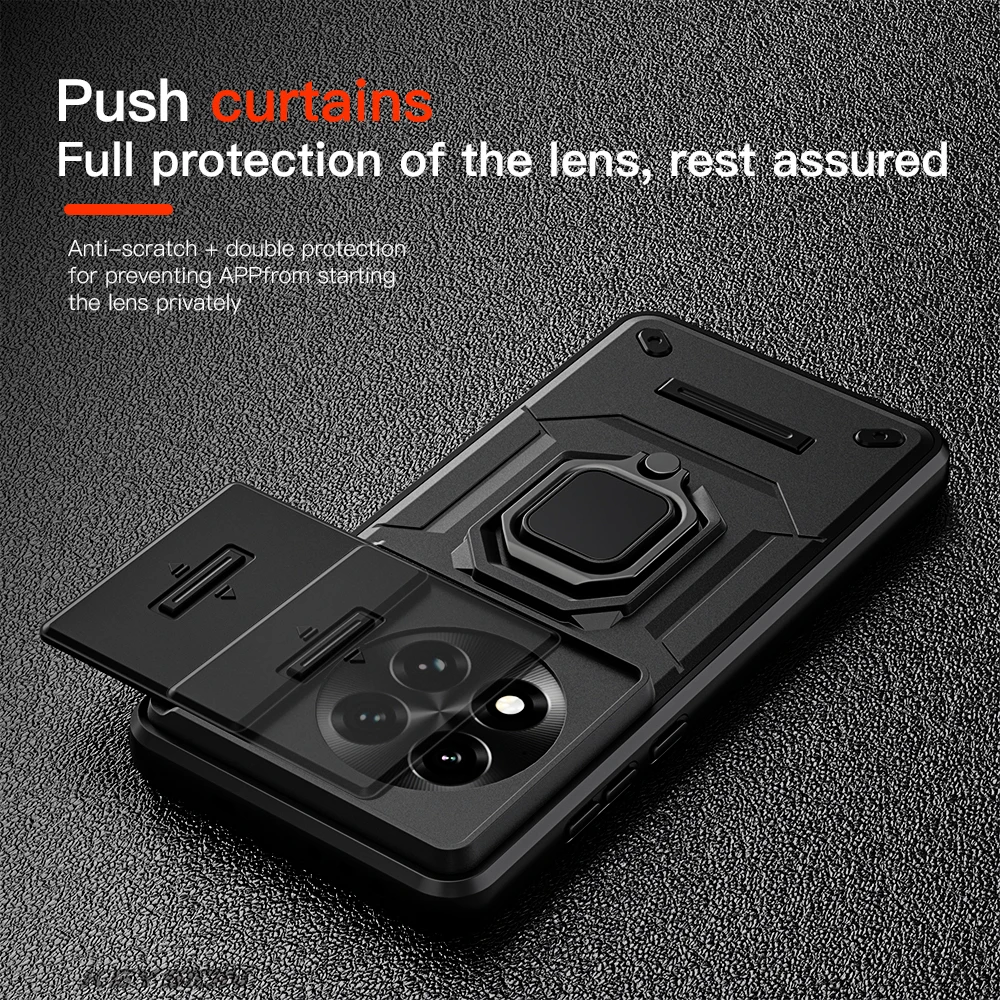 KEYSION Shockproof Case for Oneplus 13 5G Soft Silicone+PC Slide Camera Lens Protection Ring Stand Phone Cover for OnePlus 13 5G