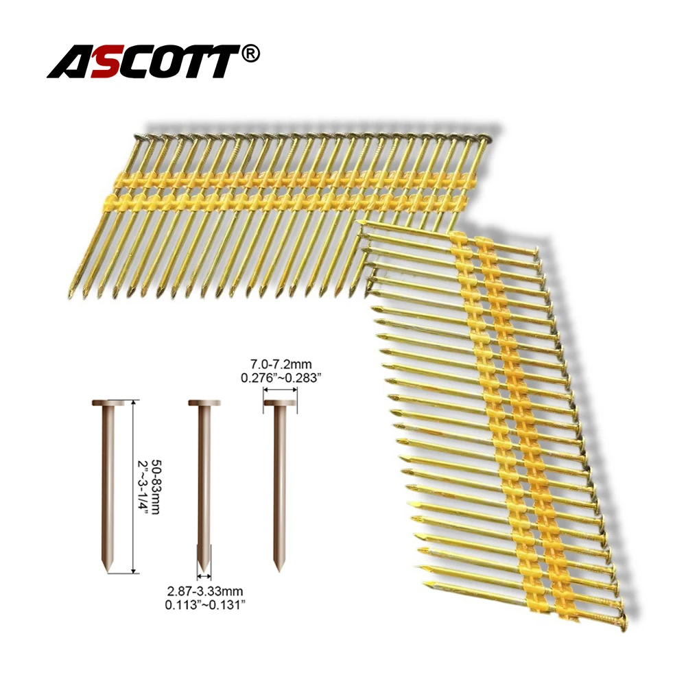 21 Degree Pneumatic Framing Nailer 2inch to 3-1/4inch Inclined Row Strip Row Nails for Pallet Wood Structure Industry