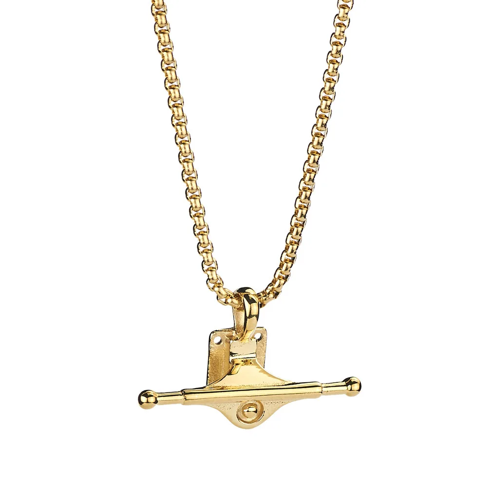 Creative Titanium Steel Skateboard Bracket Necklace Unisex Trendy Disco Hip-Hop Sweater Chain Accessories Jewelry Gift