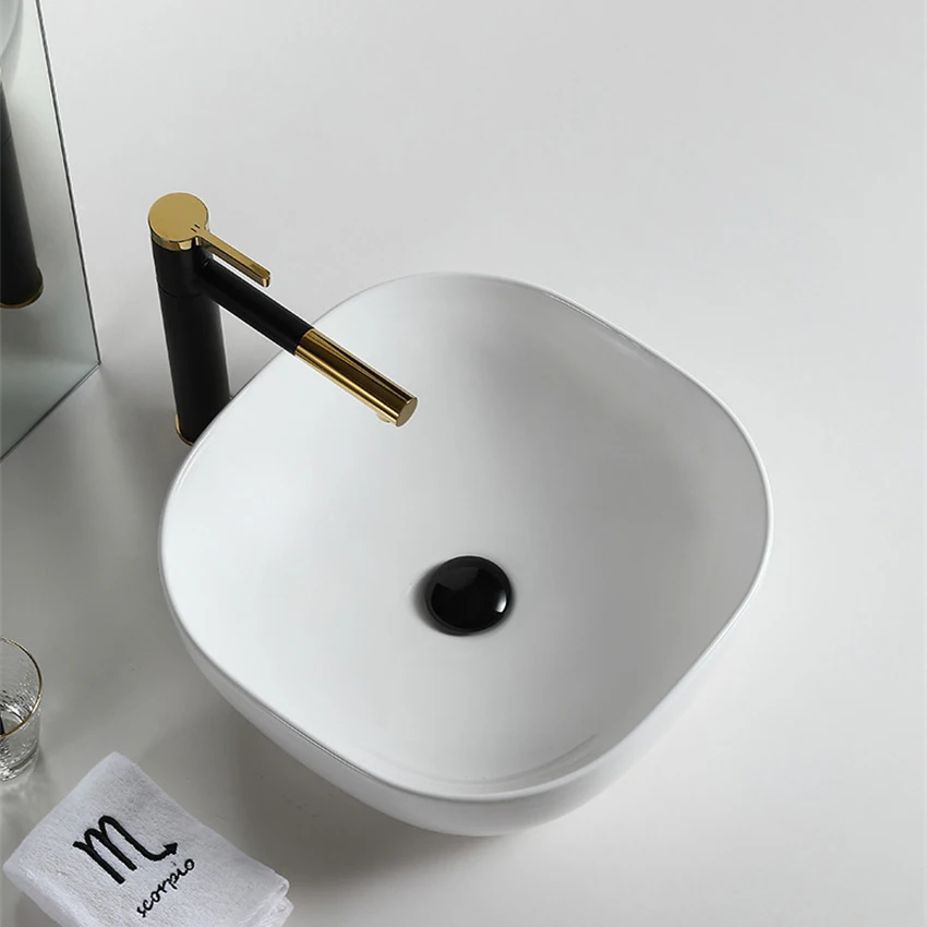 Ultra-thin Countertop Basin Washbasin Household Ceramic Washbasin Bathroom Art Basin Single Basin 420*420*155mm