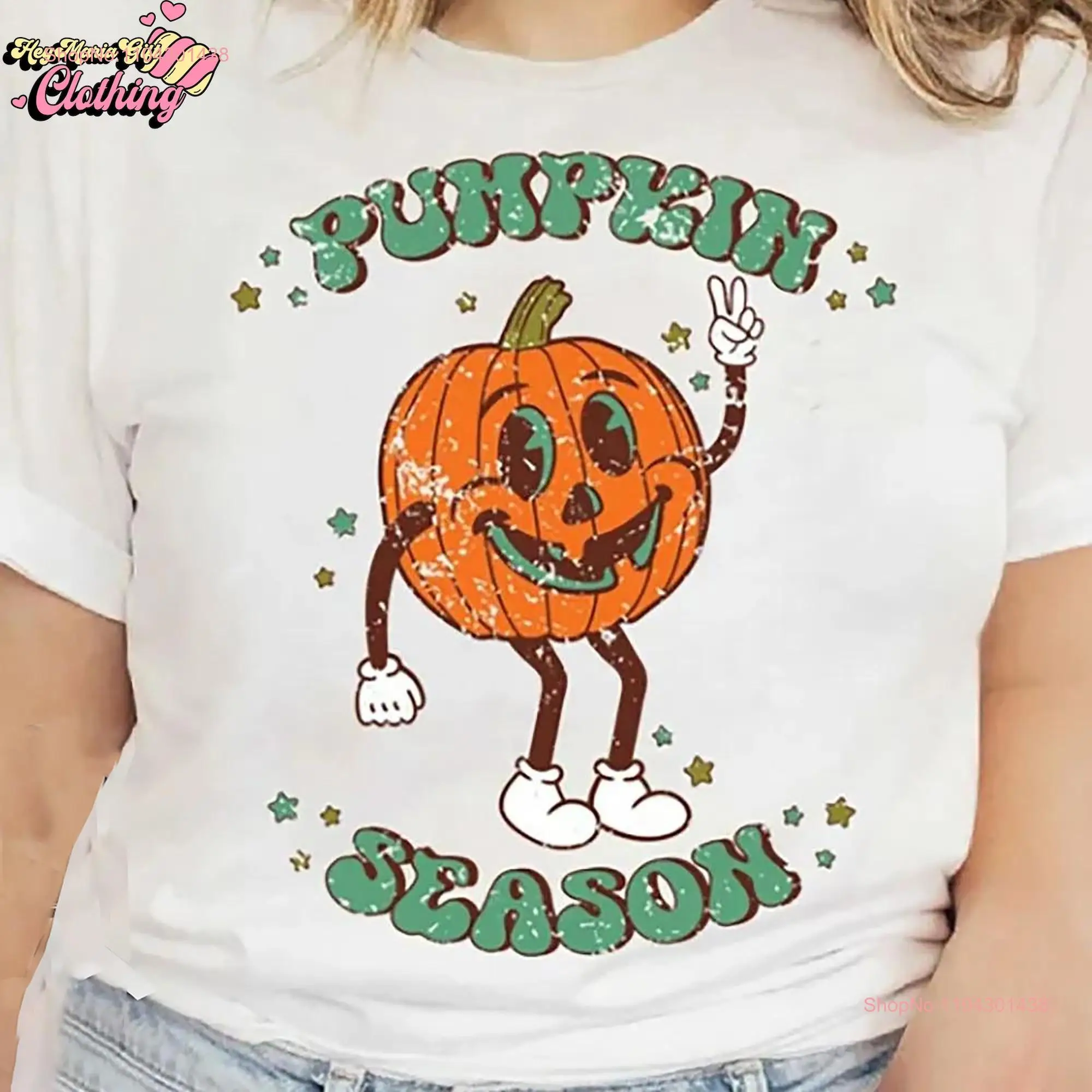 Retro Pumpkin Season T Shirt Spooky Vibes Halloween Cute long or short sleeves