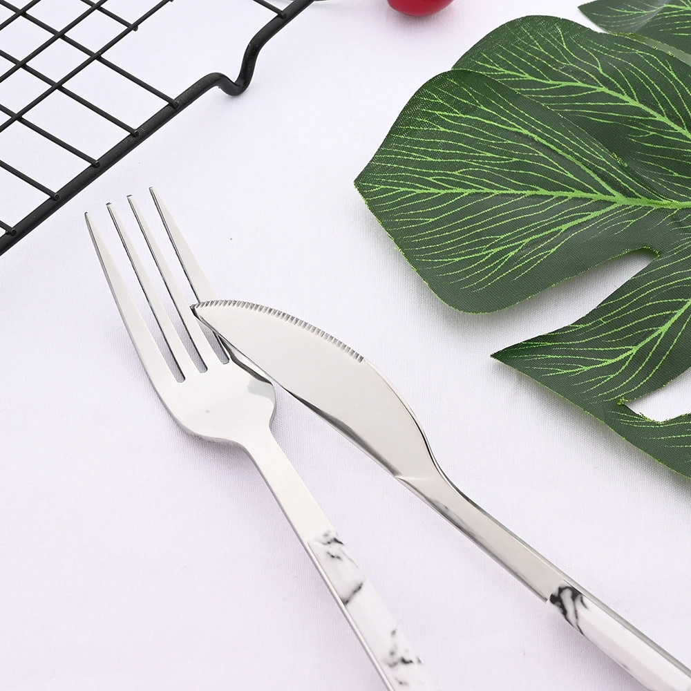 1/2/4/6Set Wooden Marble Pattern Stainless Steel Dinnerware Knife Fork Spoon Tableware Cutlery Kitchen Imitation Flatware Set