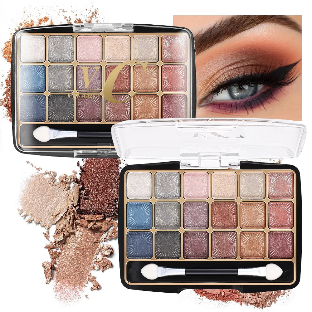 Paletas de Sombras de Ojos de 18 Colores, Estilos Punk en Negro y Oro Rosa Perlado, Paleta de Sombras de Ojos Brillantes y Mate, Venta al Por Mayor