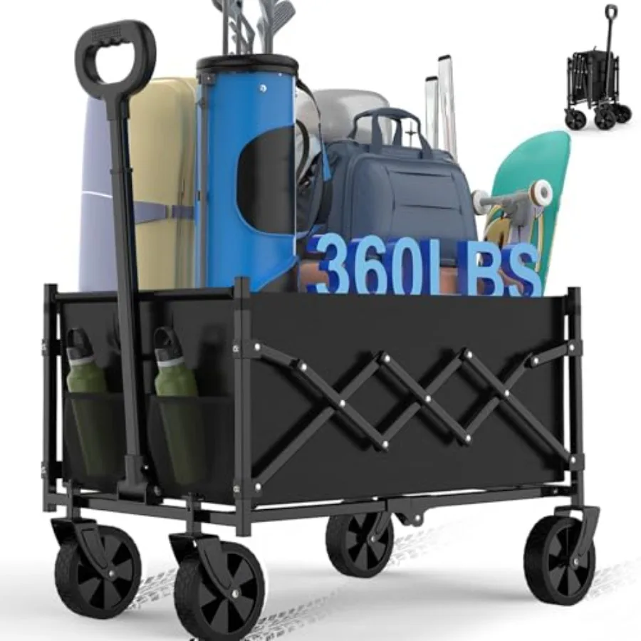 

Collapsible Wagon Cart with 360lbs Weight Capacity Lightweight Portable Foldable Wagon Cart with Wheels Large Capacity Utility