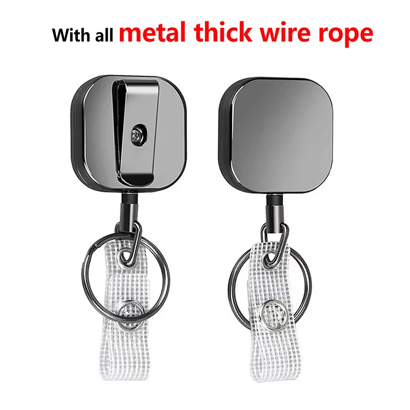 Hot Sale 1PC 680MM Reinforced Steel Wire Cord Heavy Duty Metal Retractable Carabiner Keychain Belt Badge Reels Clip