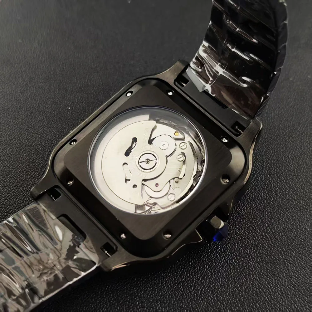 Novo relógio preto 38mm relógio automático de aço inoxidável masculino relógio de alta qualidade logotipo personalizado adequado para relógio de movimento nh35