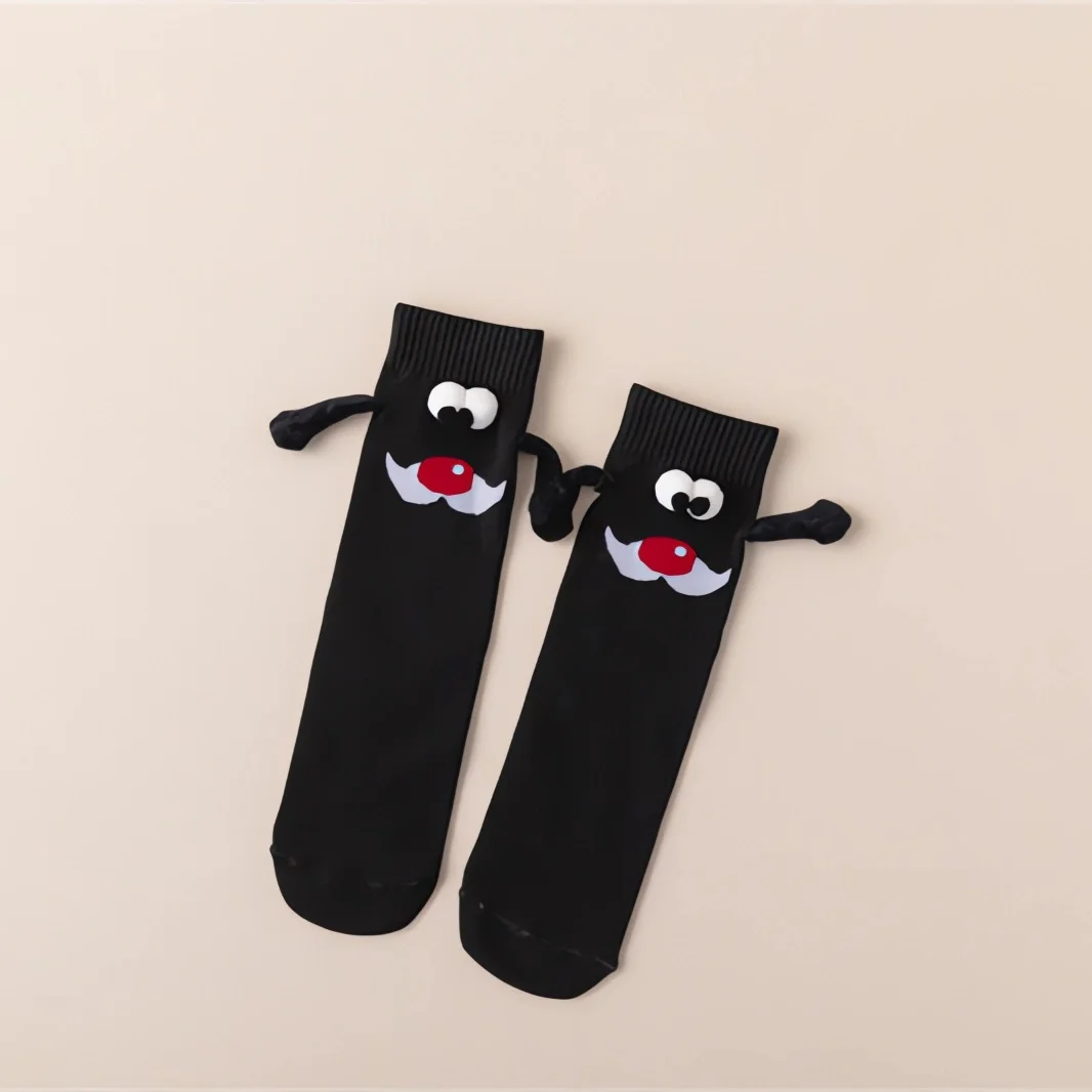 2023 Cute Christmas Magnetic Socks For Women Men Couple Funny Creative Cartoon Eyes Hand In Hand Mid Tube Casual Cotton Sockings