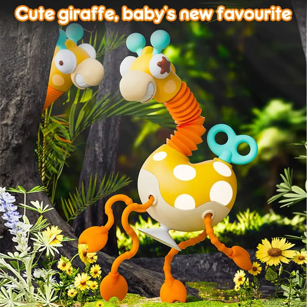 Baby Sensory Toys Montessori Food Grade Silicone Pull String Activity Toy,Giraffe Toy for Fine Motor Skills,Travel Toys for Baby