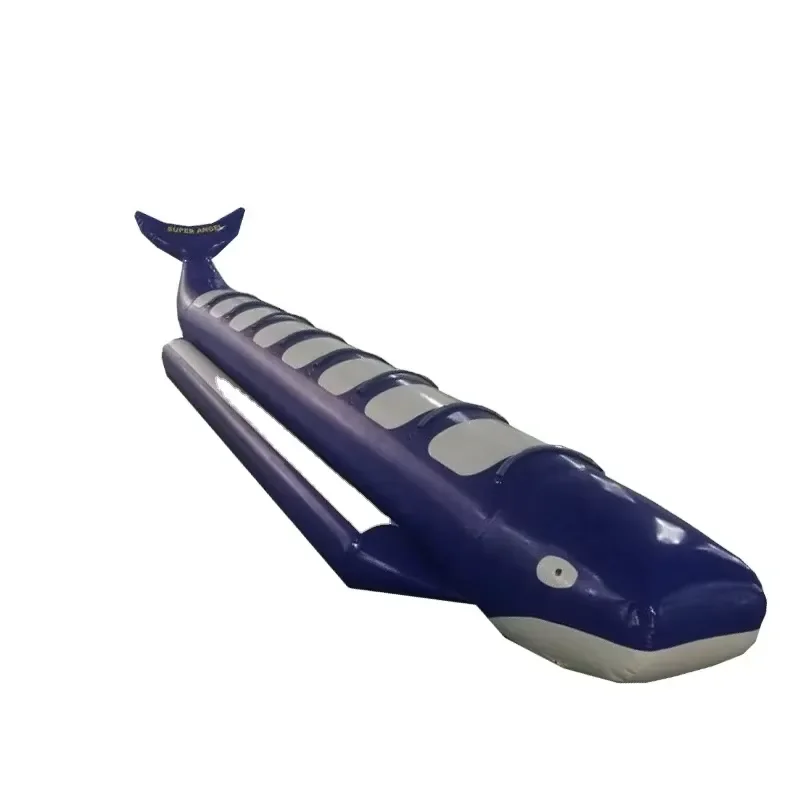 High Quality 0.9mm PVC Tarpaulin 8 Passengers Inflatable Water Shark Whale Ride Banana Boat for Sale