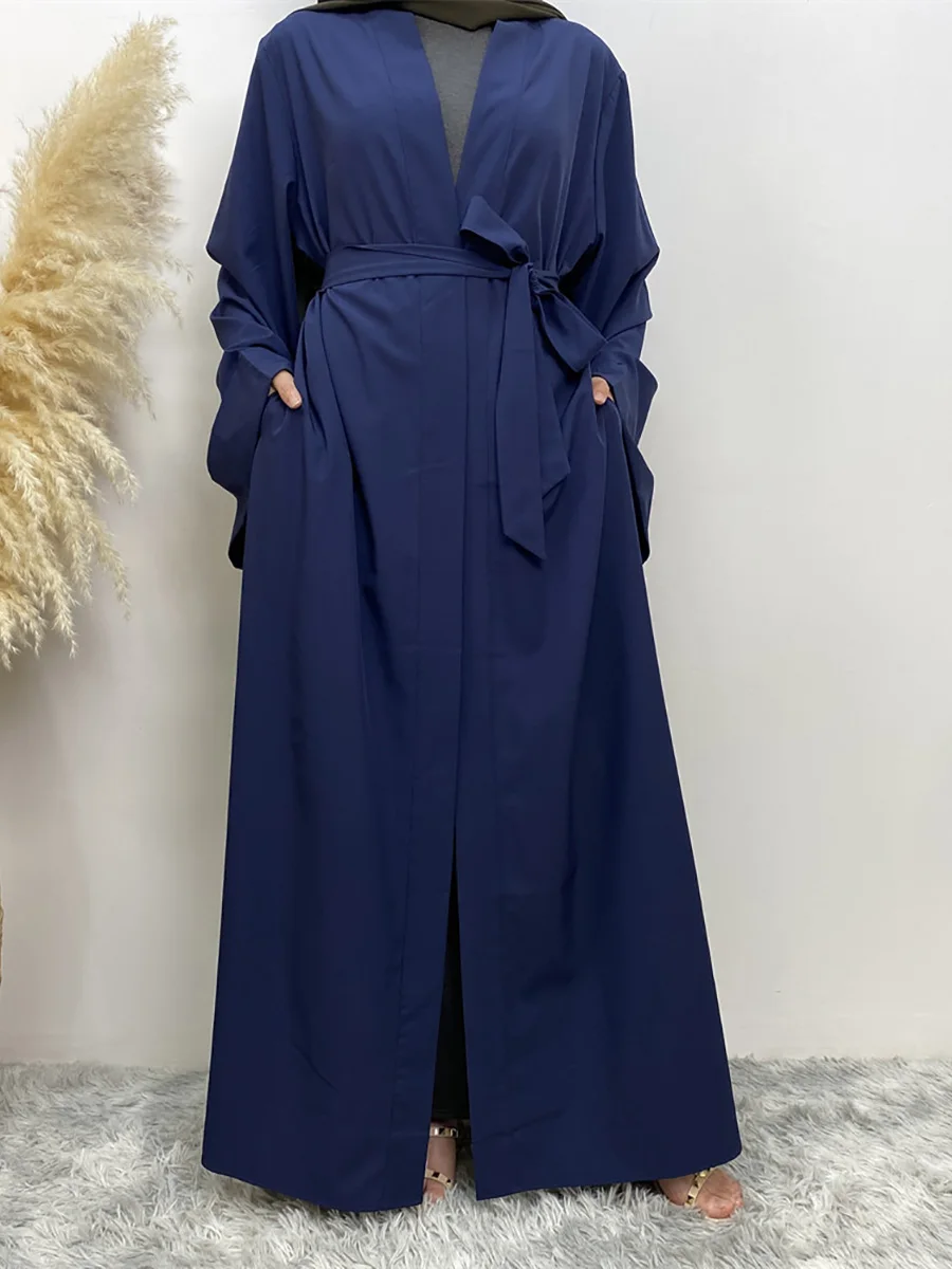 Solid Open Kaftan Dubai Abaya Turkey Kimono Cardigan Robe Muslim Hijab Dress Ramadan Abayas for Women Caftan Islamic Clothing