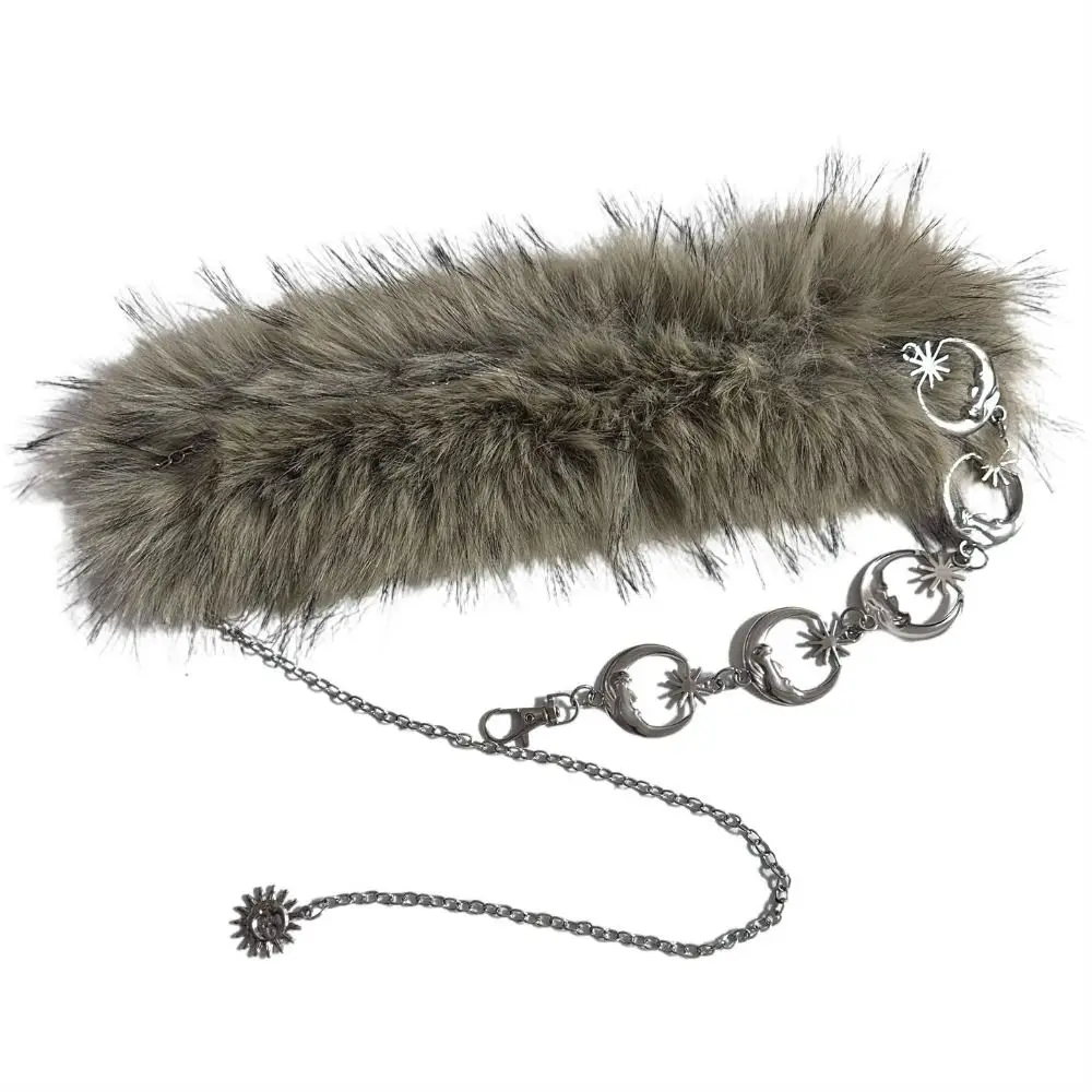 Vintage Trendy Design Faux Fur Belts Spicy Girl Metal Chain Furry Splicing Belt Punk Y2K Waist Chain Women Fashion