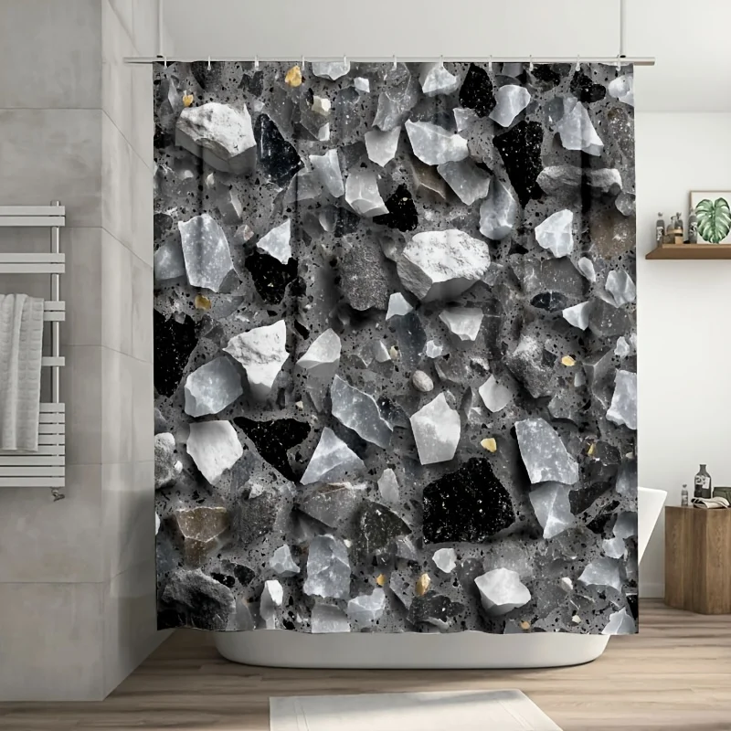 

Modern Stone Effect Shower Curtain Gray Charcoal Rock Tile Bathroom Waterproof Shower Screen 180x180cm
