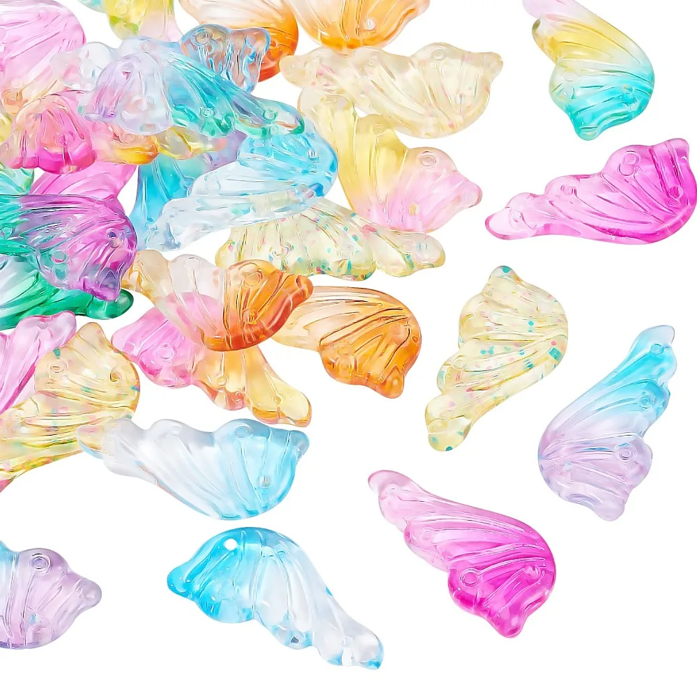 Spray Painted Glass Pendants Wing Mixed Color 36x18x5.5~6mm Hole: 1mm 4pcs/color 8 colors 32pcs/box