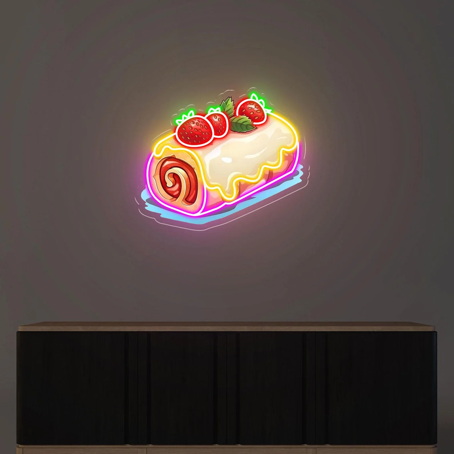

Strawberry Roll Neon Sign, UV Printing Neon Sign, Fruit Cake Neon Decor, Business Neon Sign, Dessert shop decoration